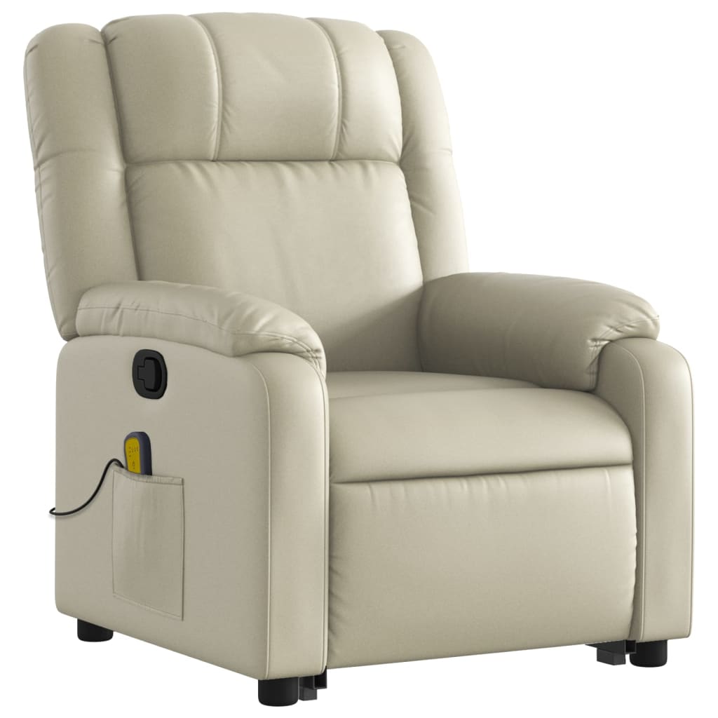 vidaXL Stand up Massage Recliner Chair Cream Faux Leather