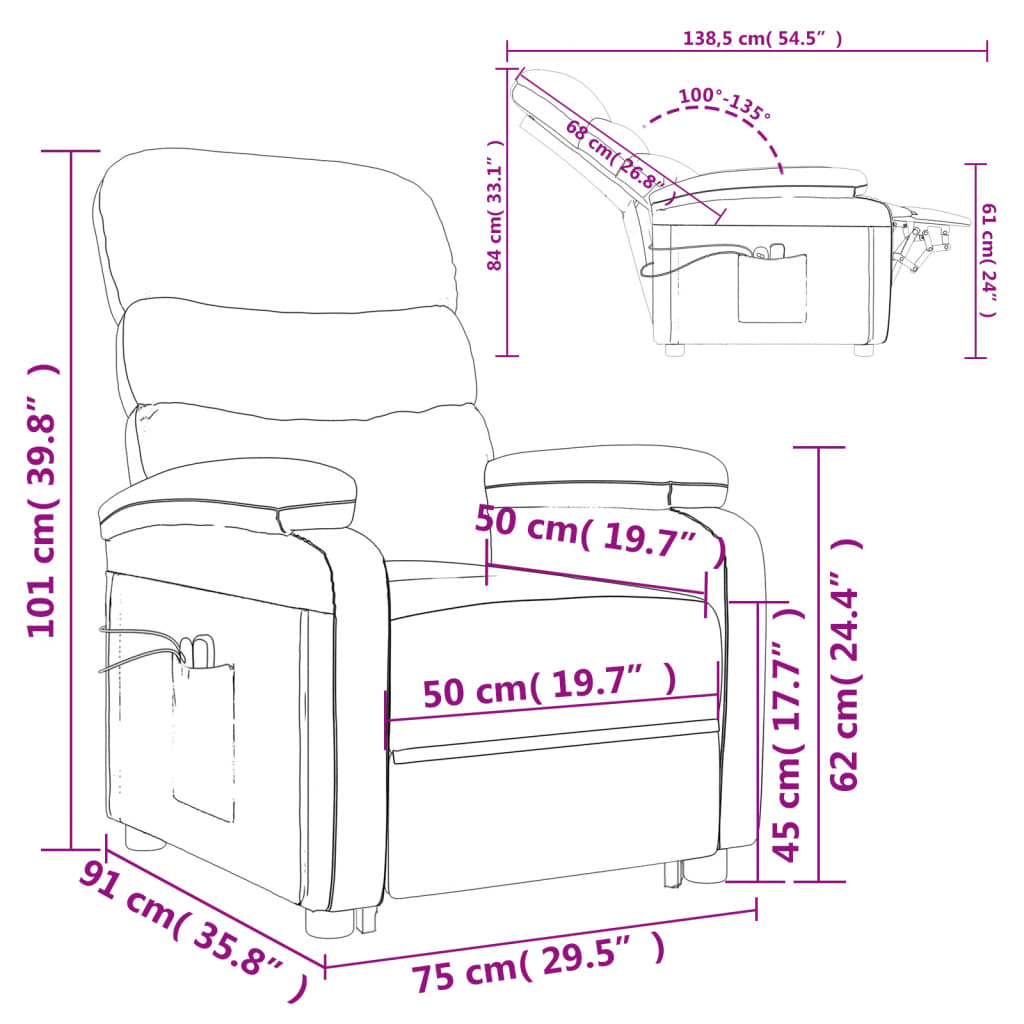 vidaXL Power Lift Recliner Lift Chair for Home Theater Cinema Faux Leather